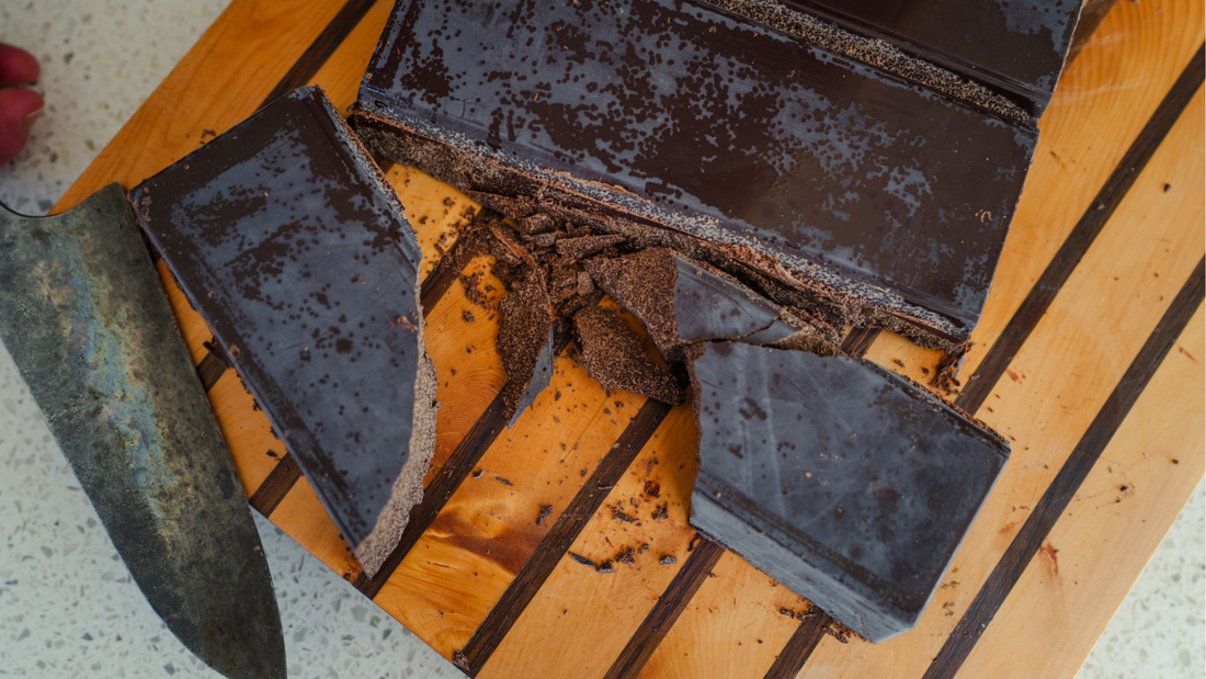 Cacao block on chopping board