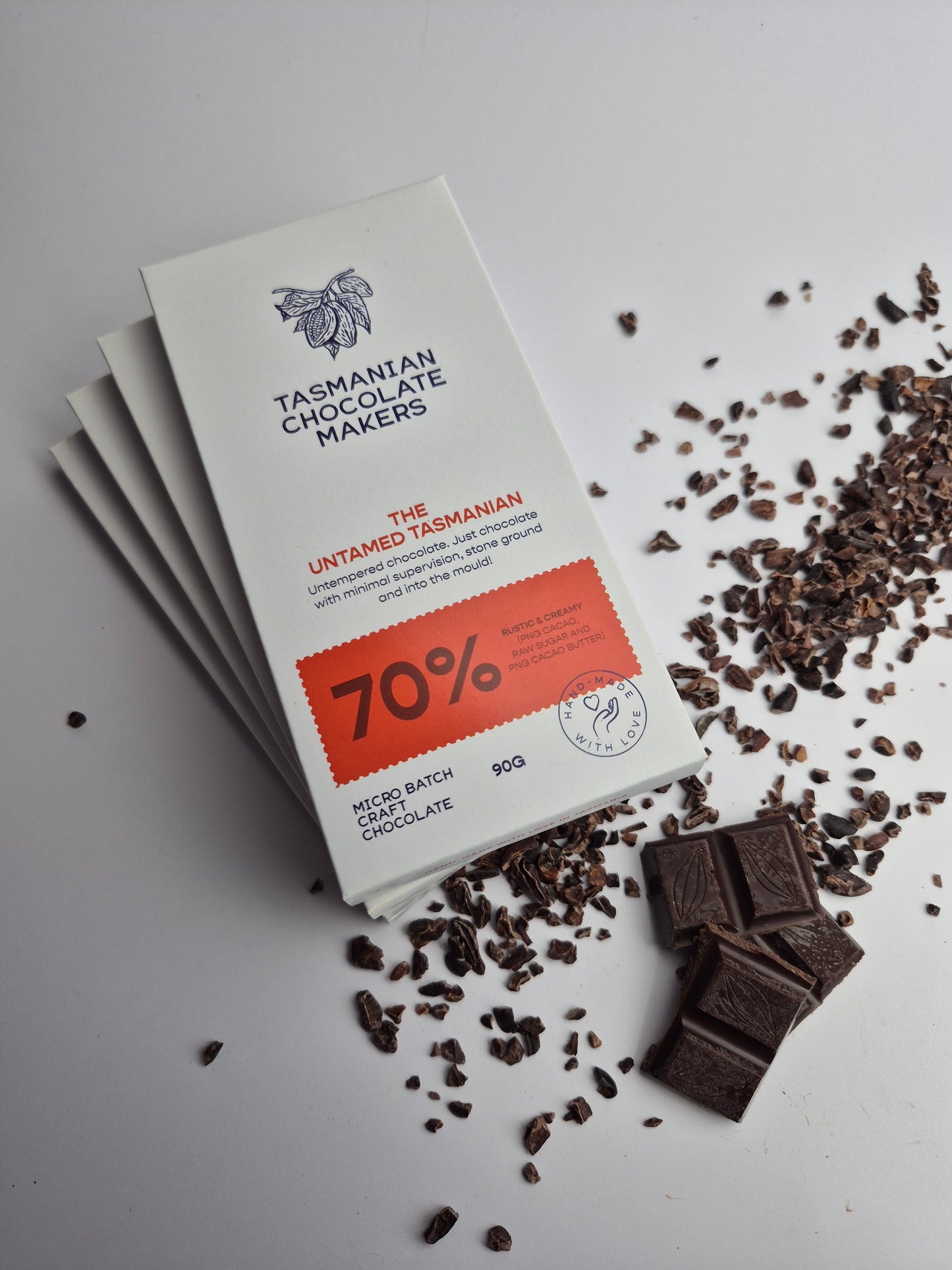 Untempered chocolate in a bar with all the texture - The Untamed Tasmanian 70% chocolate