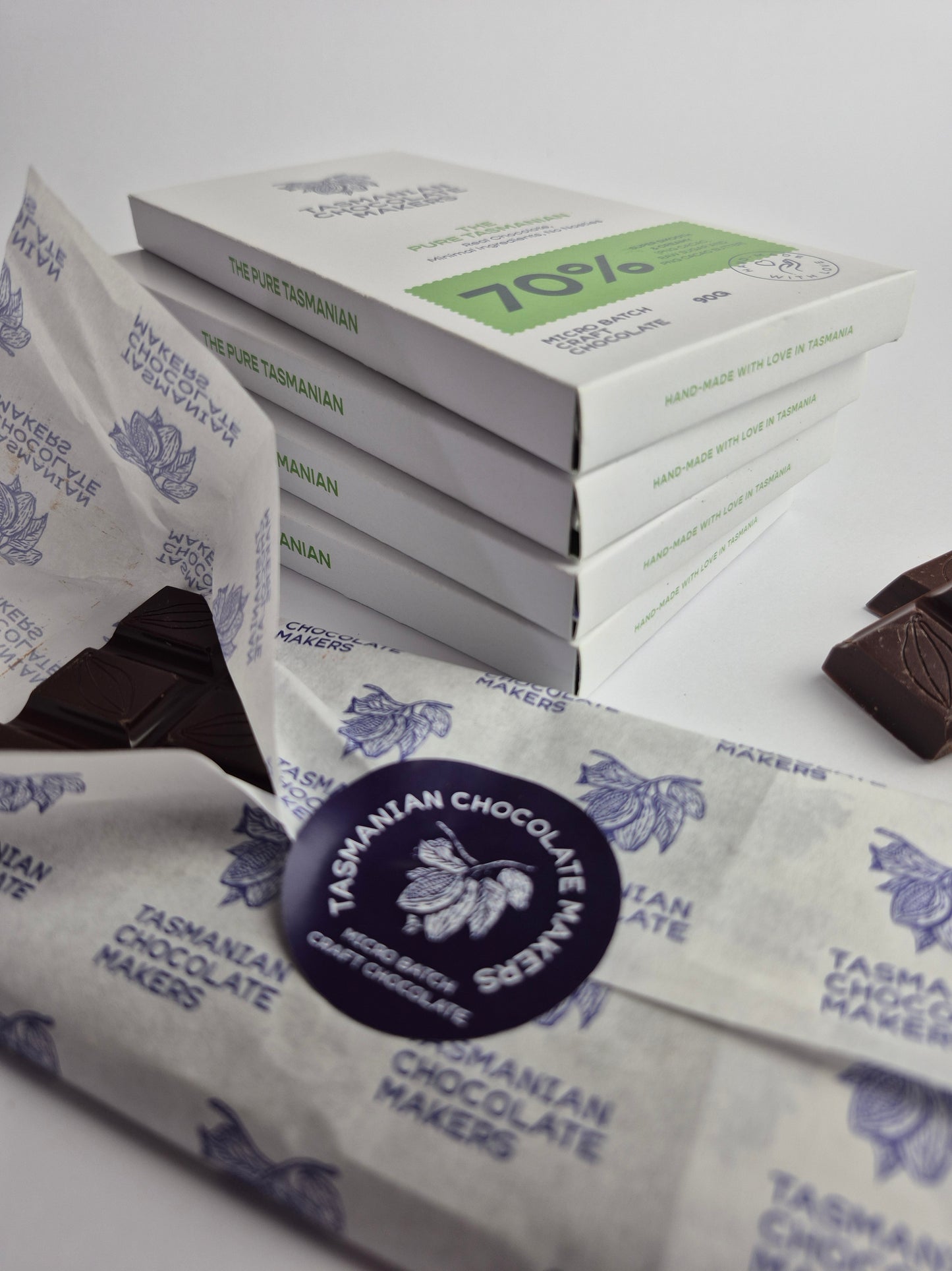 Rich, smooth 70% chocolate - The Pure Tasmanian 70% chocolate