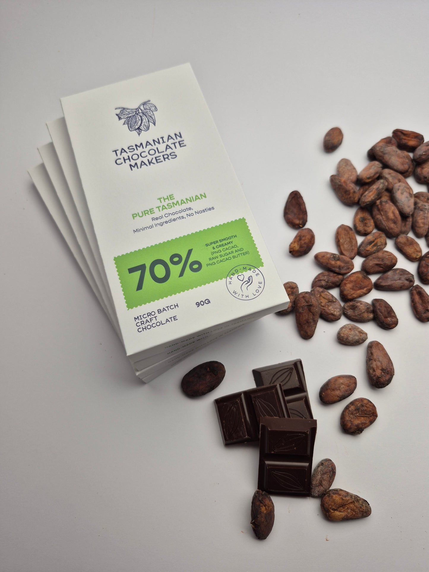 Rich, smooth 70% chocolate - The Pure Tasmanian 70% chocolate