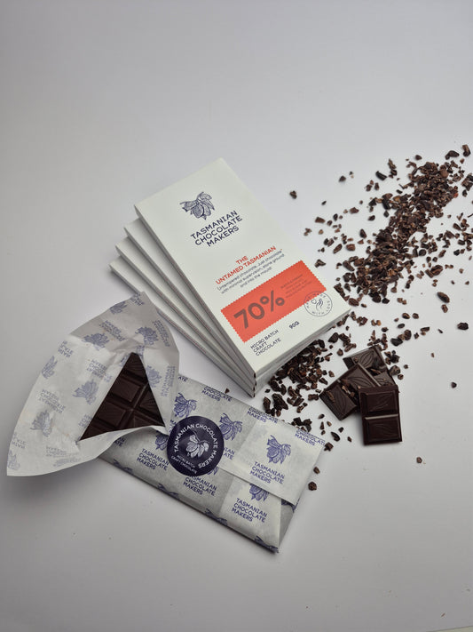 Untempered chocolate in a bar with all the texture - The Untamed Tasmanian 70% chocolate