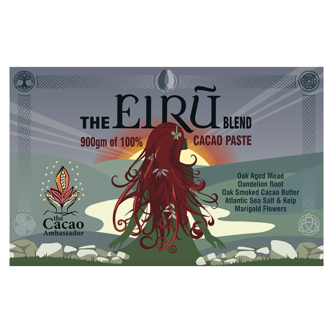 The EIRÚ blend 100% Cacao Paste infused with sacred Irish herbs and more..